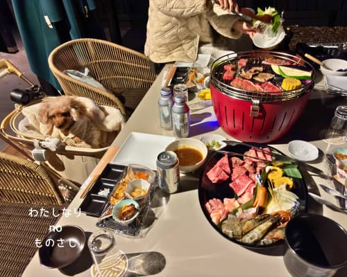 ドッグヴィラのテラスでいただくBBQの食材。